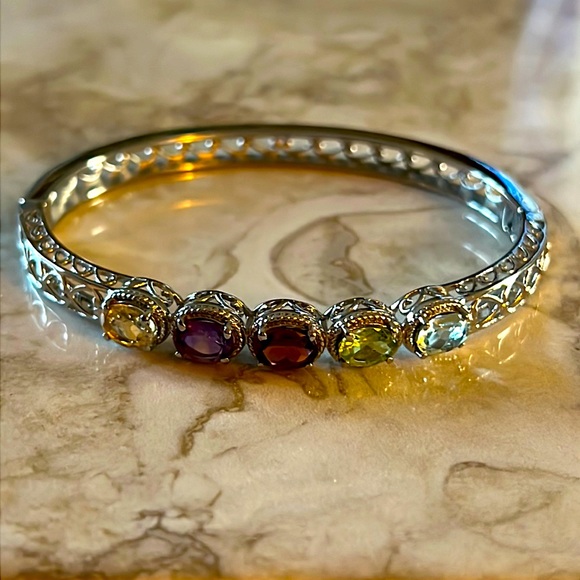 Multi Gemstone Bangle Bracelet - Picture 2 of 4